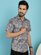 Indian Needle Men's Pejali Printed Casual Shirt - Blue | Grocsy