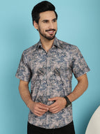 Indian Needle Men's Pejali Printed Casual Shirt - Blue | Grocsy
