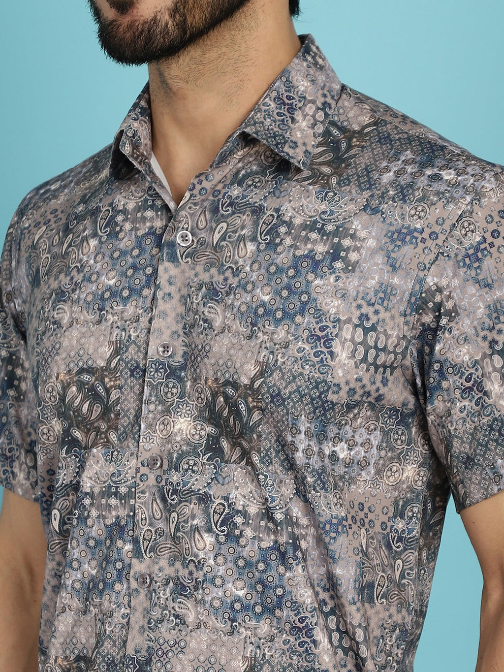 Indian Needle Men's Pejali Printed Casual Shirt - Blue | Grocsy