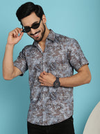 Indian Needle Men's Pejali Printed Casual Shirt - Brown | Grocsy