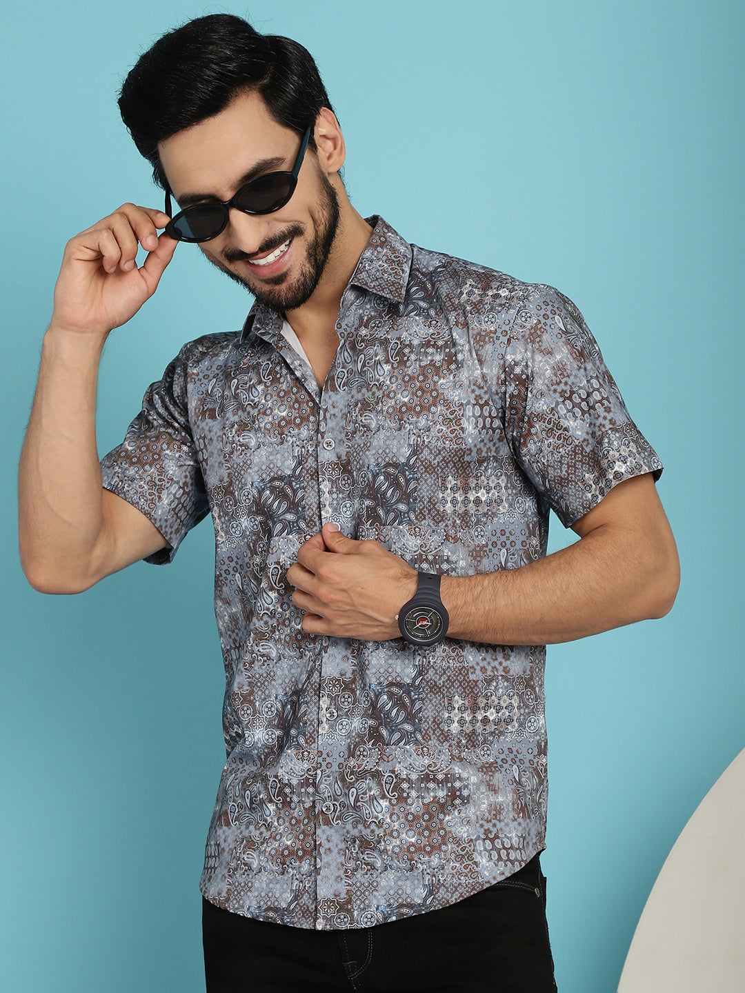 Indian Needle Men's Pejali Printed Casual Shirt - Brown | Grocsy
