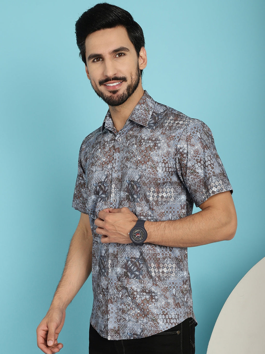 Indian Needle Men's Pejali Printed Casual Shirt - Brown | Grocsy