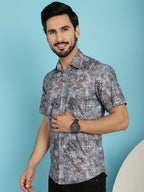Indian Needle Men's Pejali Printed Casual Shirt - Brown | Grocsy