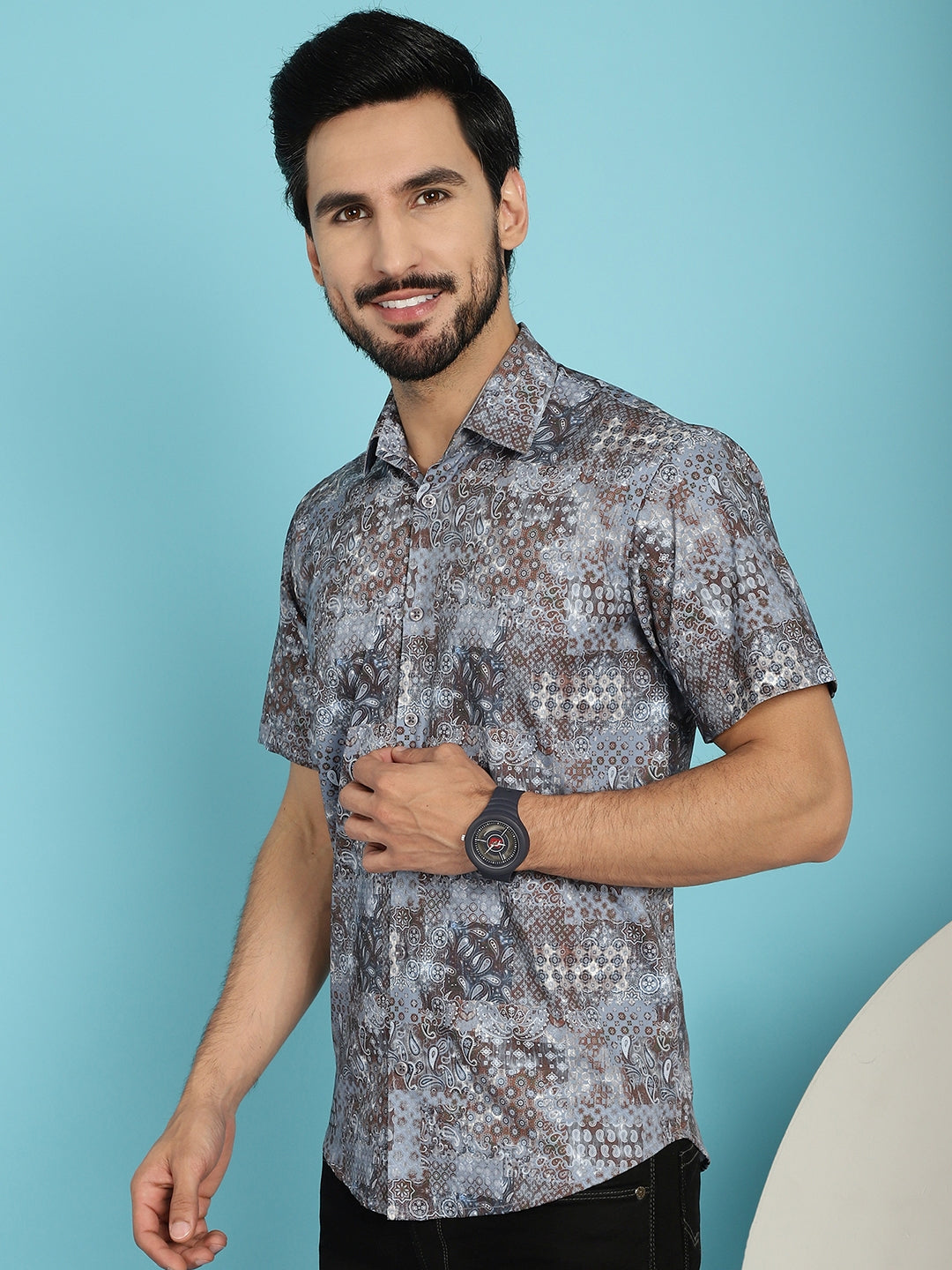 Indian Needle Men's Pejali Printed Casual Shirt - Brown | Grocsy