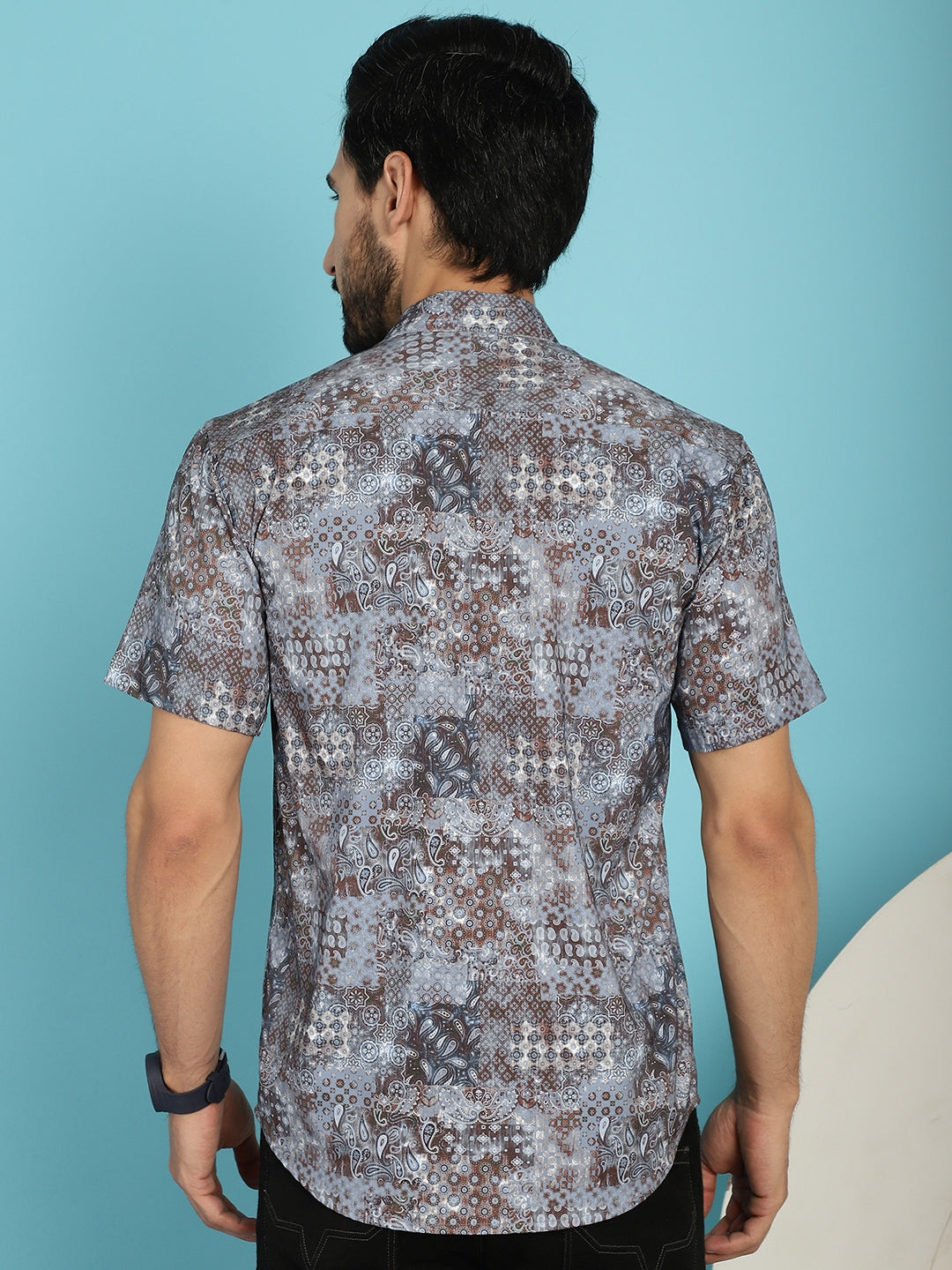 Indian Needle Men's Pejali Printed Casual Shirt - Brown | Grocsy