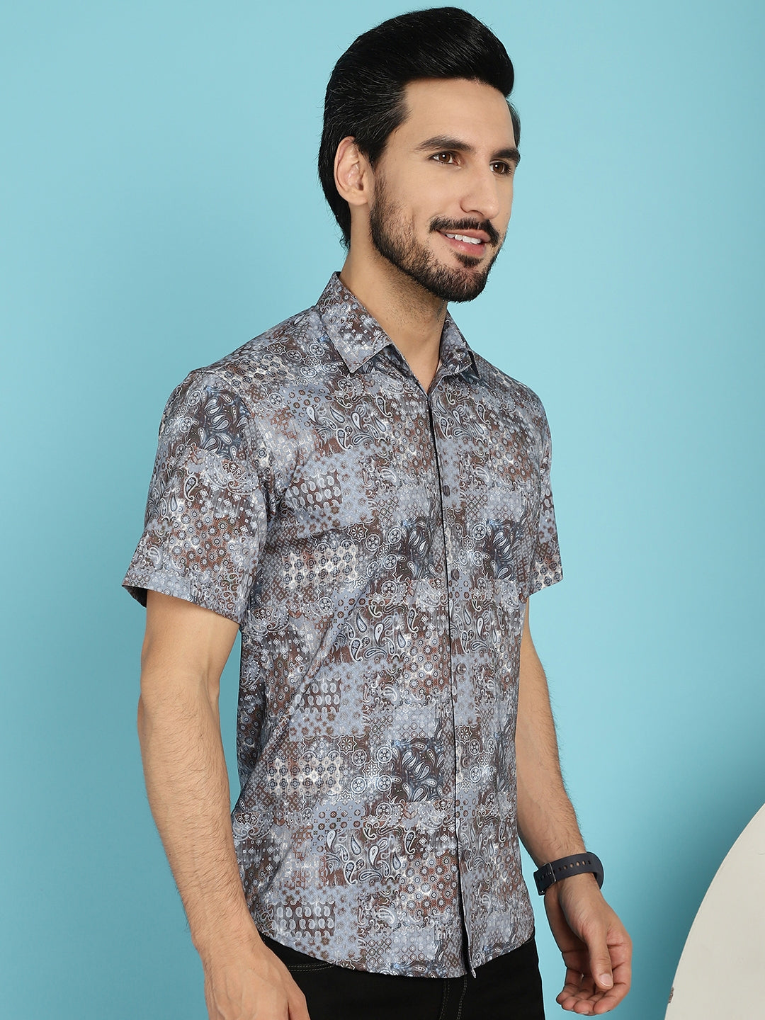 Indian Needle Men's Pejali Printed Casual Shirt - Brown | Grocsy