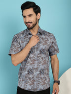 Indian Needle Men's Pejali Printed Casual Shirt - Brown | Grocsy