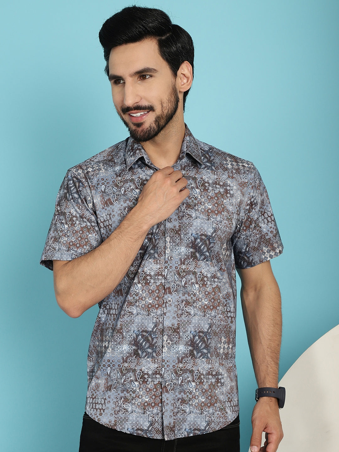 Indian Needle Men's Pejali Printed Casual Shirt - Brown | Grocsy