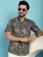 Indian Needle Men's Printed Casual Shirt - Brown | Grocsy
