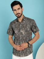 Indian Needle Men's Printed Casual Shirt - Brown | Grocsy