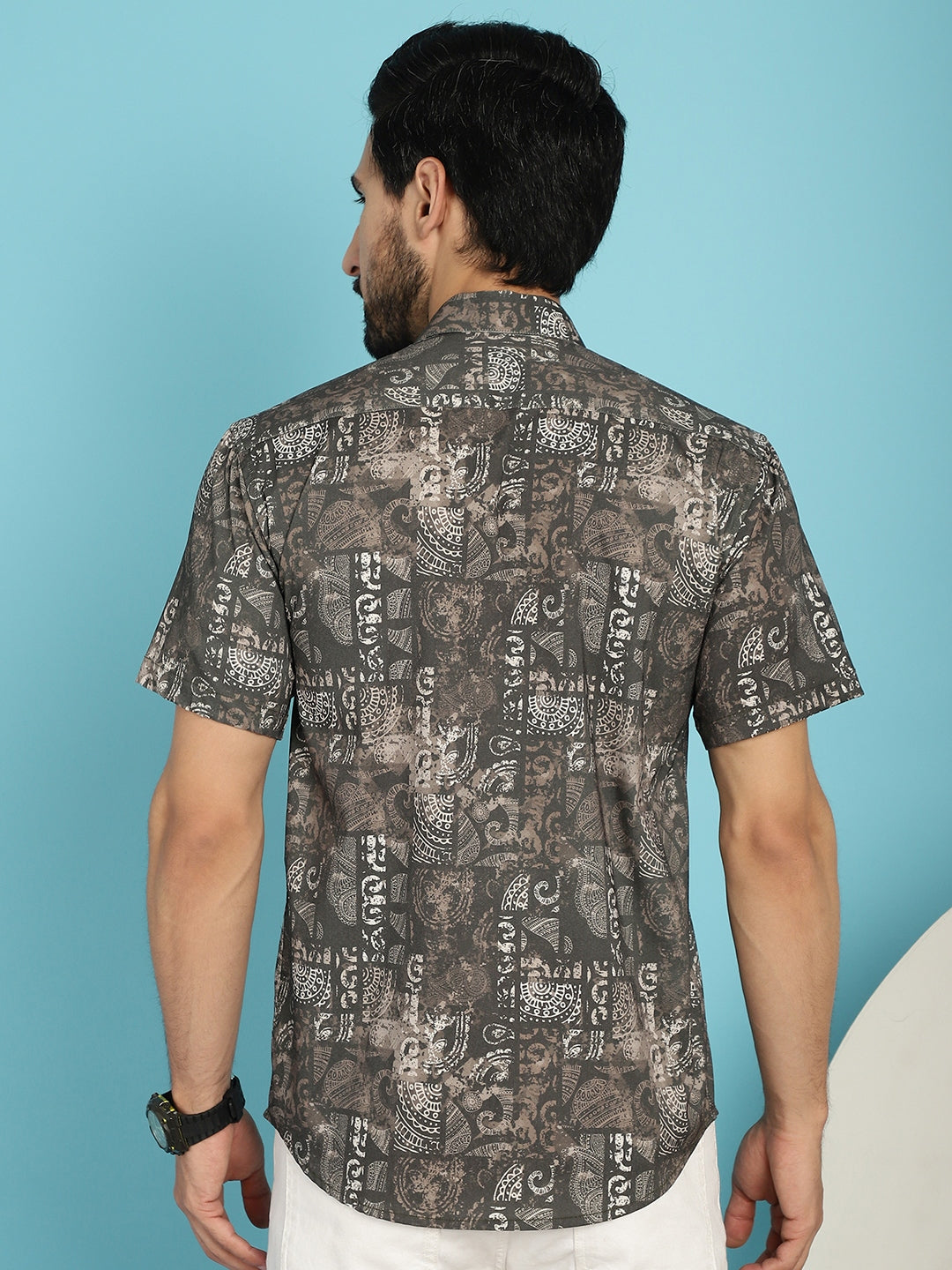 Indian Needle Men's Printed Casual Shirt - Brown | Grocsy