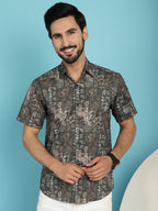 Indian Needle Men's Printed Casual Shirt - Brown | Grocsy