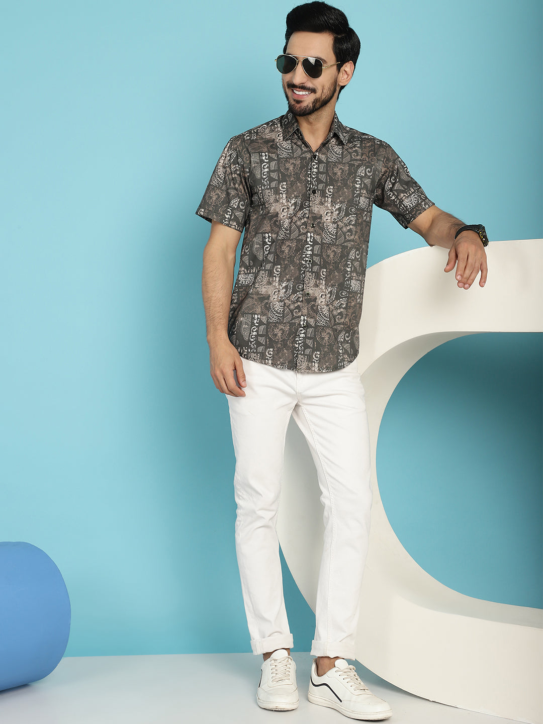 Indian Needle Men's Printed Casual Shirt - Brown | Grocsy