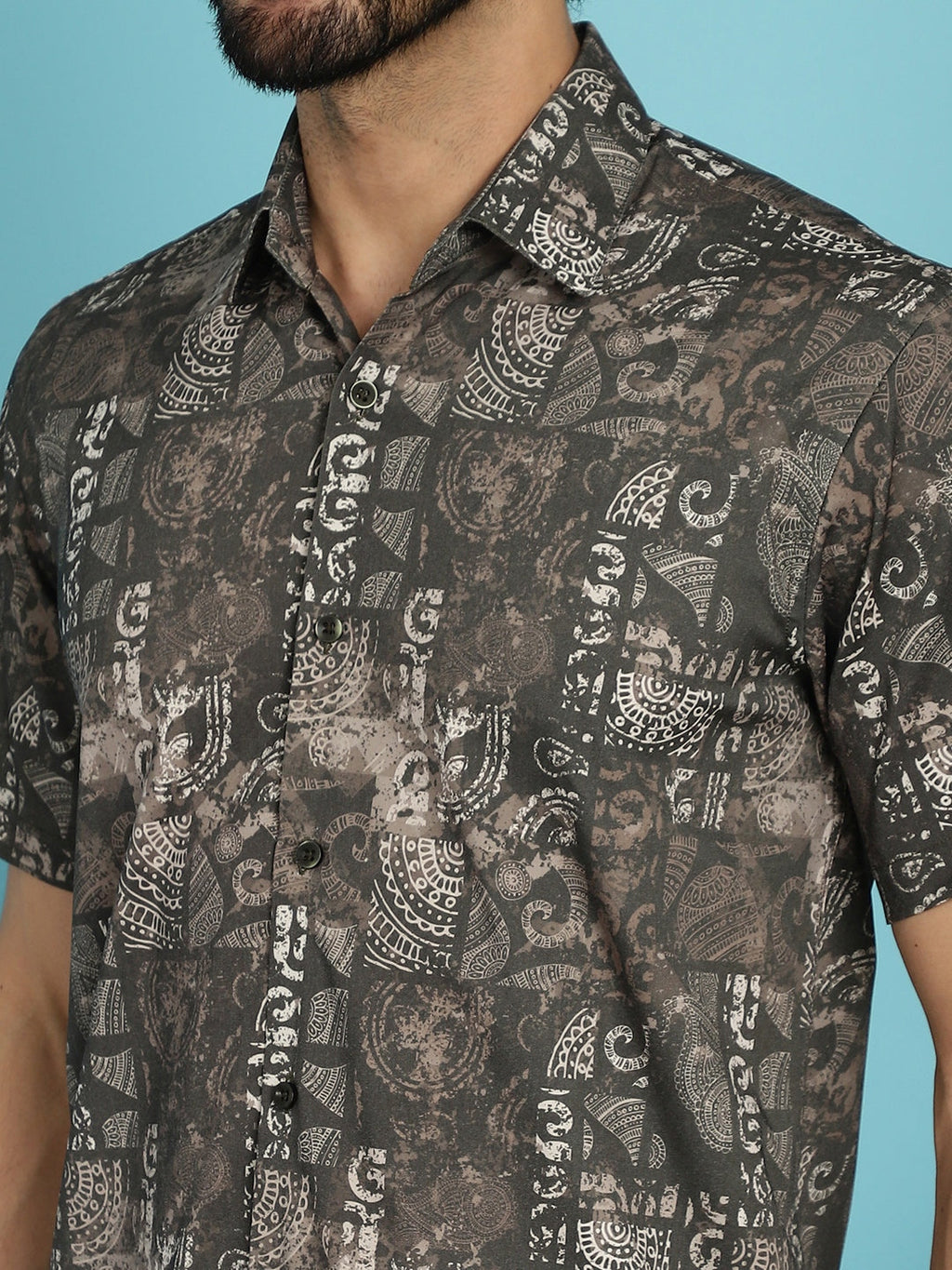 Indian Needle Men's Printed Casual Shirt - Brown | Grocsy