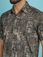 Indian Needle Men's Printed Casual Shirt - Brown | Grocsy