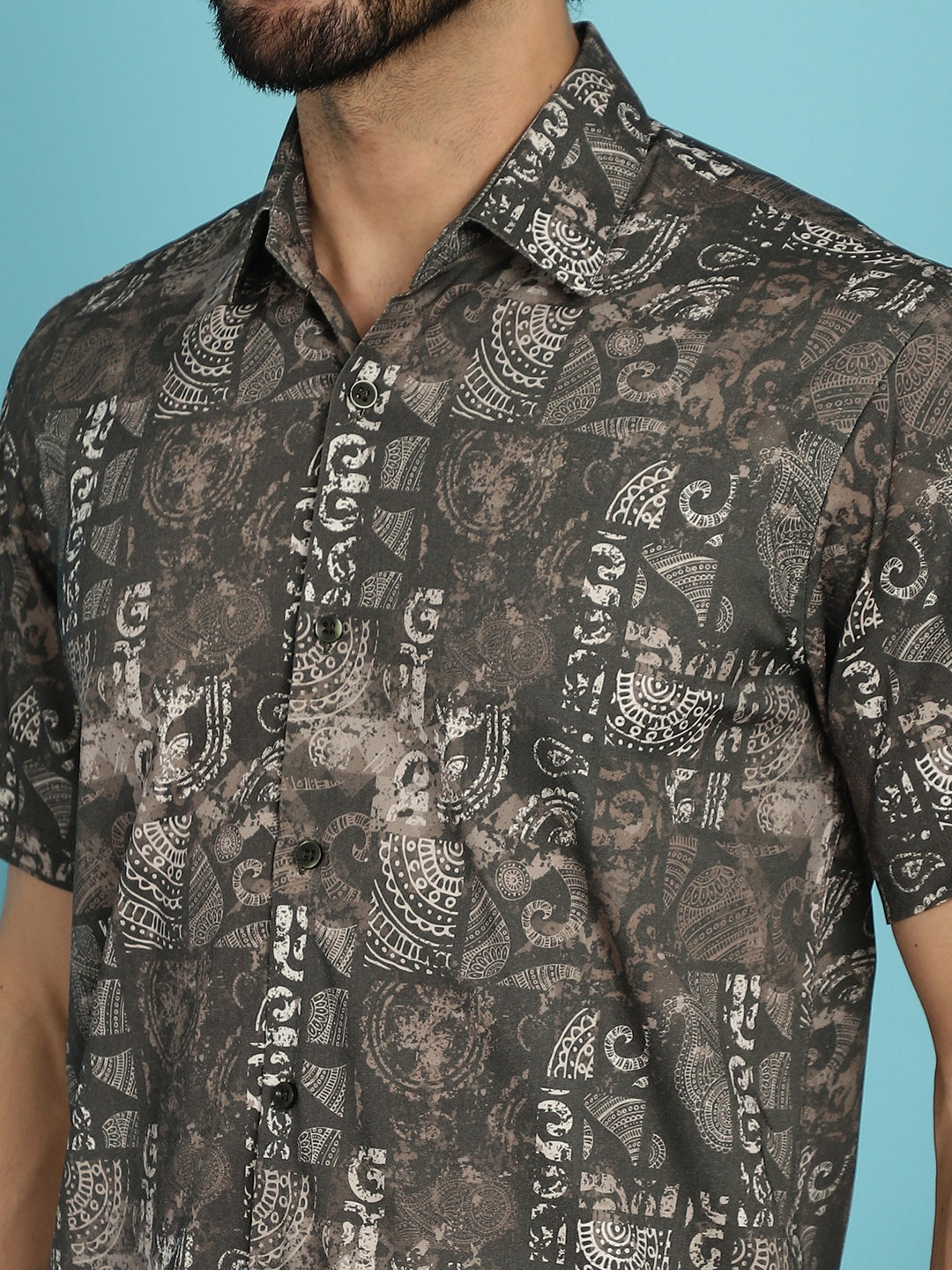 Indian Needle Men's Printed Casual Shirt - Brown | Grocsy