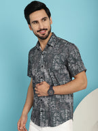 Indian Needle Men's Printed Casual Shirt - Charcoal | Grocsy