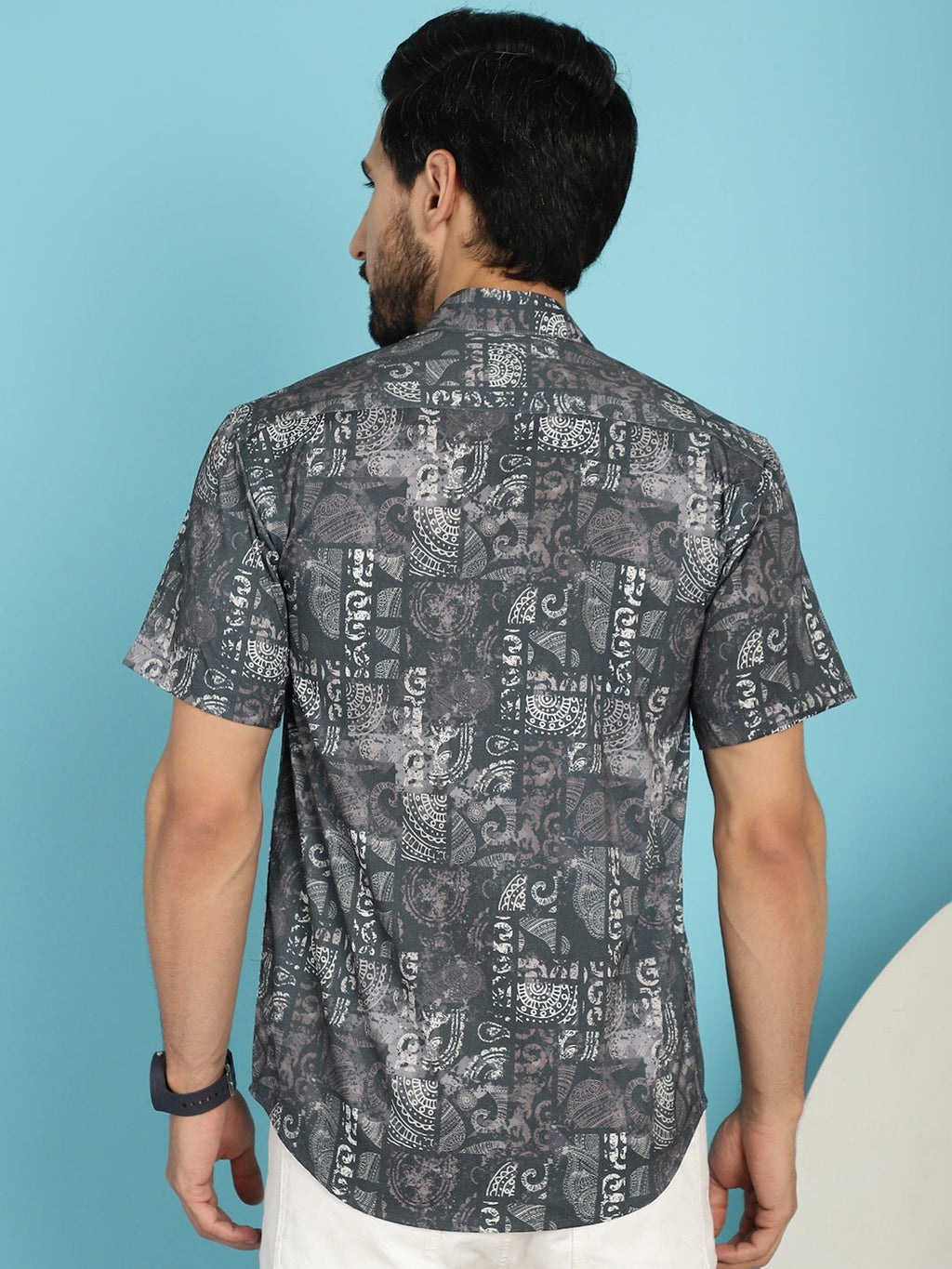 Indian Needle Men's Printed Casual Shirt - Charcoal | Grocsy