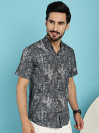Indian Needle Men's Printed Casual Shirt - Charcoal | Grocsy