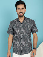 Indian Needle Men's Printed Casual Shirt - Charcoal | Grocsy