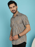 Indian Needle Men's Floral Printed Casual Shirt - Beige | Grocsy