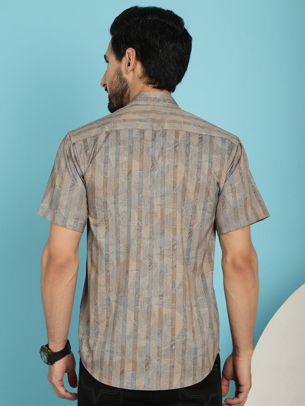 Indian Needle Men's Floral Printed Casual Shirt - Beige | Grocsy