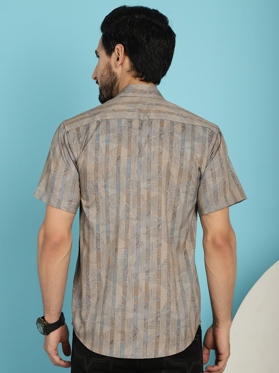 Indian Needle Men's Floral Printed Casual Shirt - Beige | Grocsy