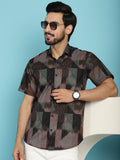 Indian Needle Men's Floral Printed Casual Shirt - Brown | Grocsy