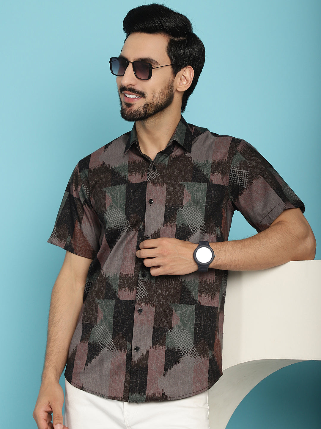 Indian Needle Men's Floral Printed Casual Shirt - Brown | Grocsy