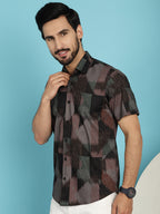 Indian Needle Men's Floral Printed Casual Shirt - Brown | Grocsy