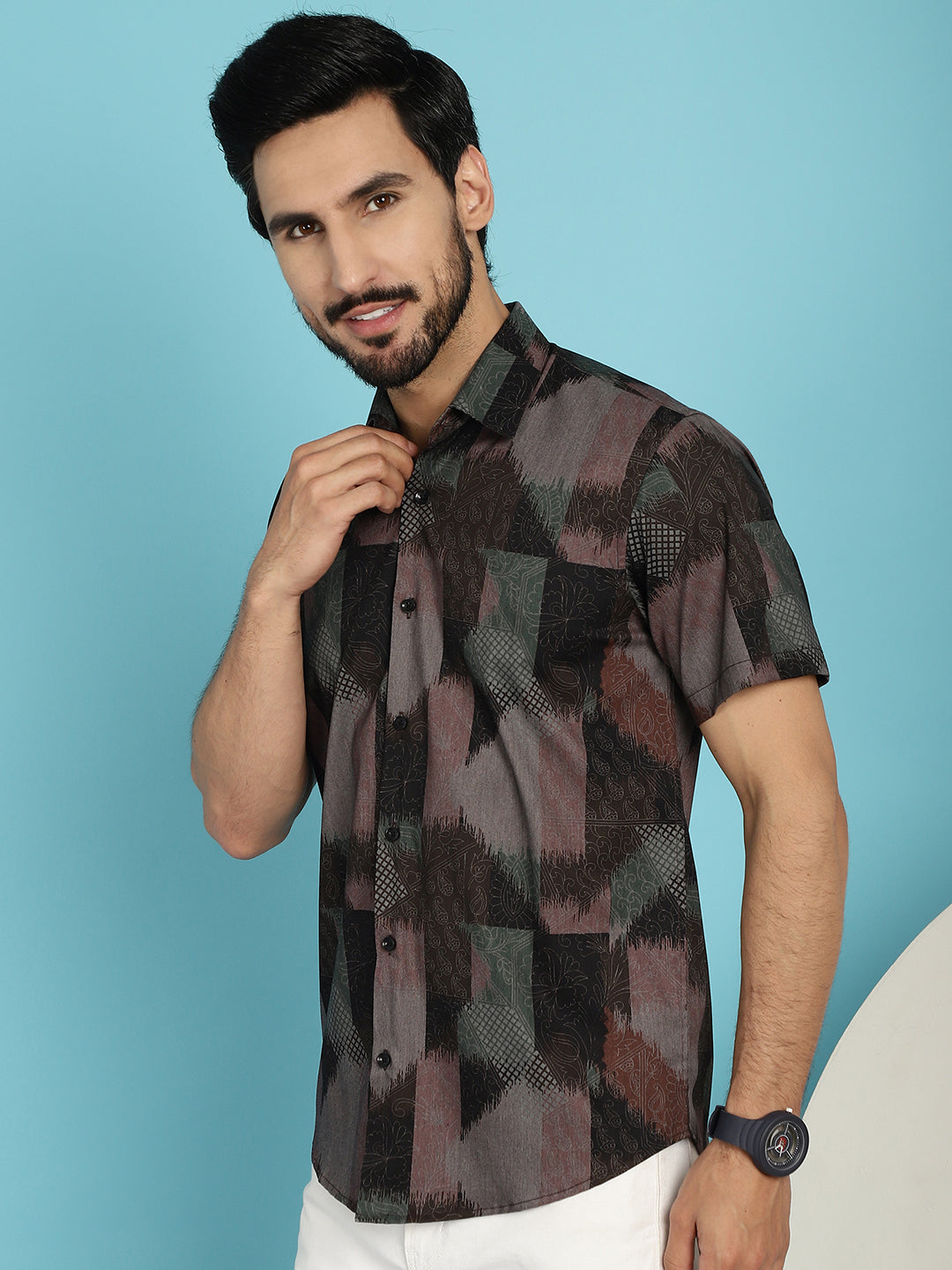 Indian Needle Men's Floral Printed Casual Shirt - Brown | Grocsy