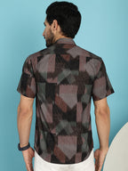 Indian Needle Men's Floral Printed Casual Shirt - Brown | Grocsy