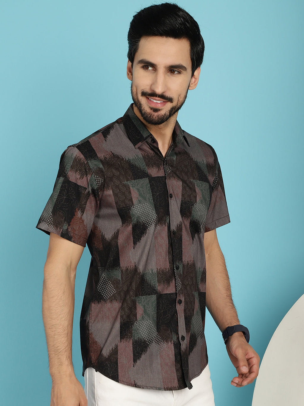 Indian Needle Men's Floral Printed Casual Shirt - Brown | Grocsy