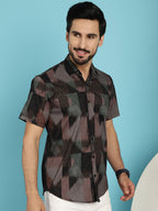 Indian Needle Men's Floral Printed Casual Shirt - Brown | Grocsy