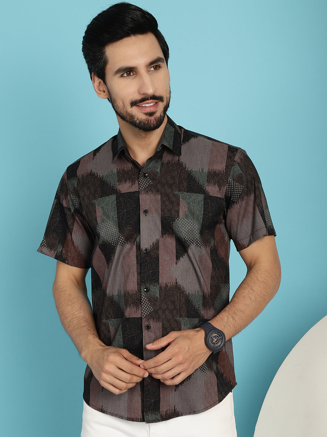 Indian Needle Men's Floral Printed Casual Shirt - Brown | Grocsy