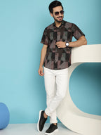 Indian Needle Men's Floral Printed Casual Shirt - Brown | Grocsy