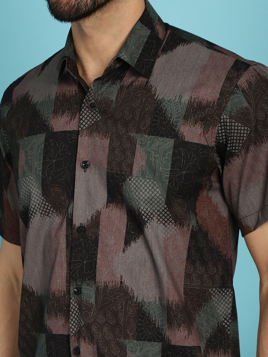 Indian Needle Men's Floral Printed Casual Shirt - Brown | Grocsy