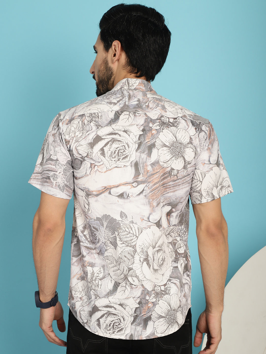 Indian Needle Men's Floral Printed Casual Shirt - Cream | Grocsy