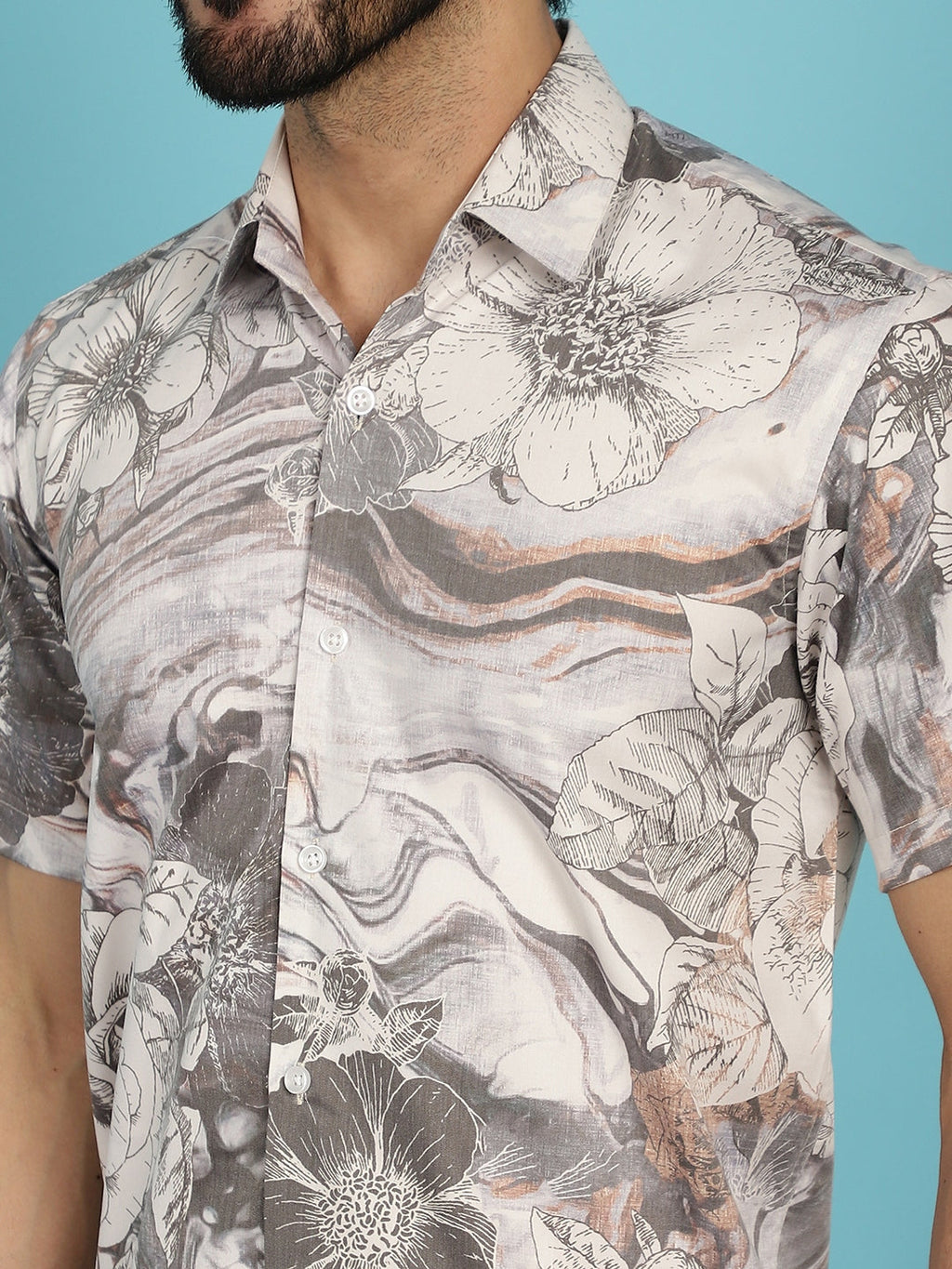Indian Needle Men's Floral Printed Casual Shirt - Cream | Grocsy