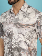 Indian Needle Men's Floral Printed Casual Shirt - Cream | Grocsy