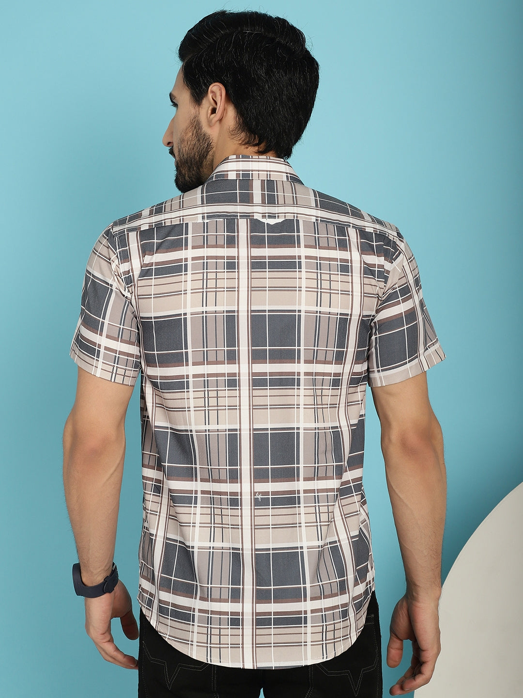Indian Needle Men's Checked Casual Shirt - Grey | Grocsy