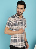 Indian Needle Men's Checked Casual Shirt - Grey | Grocsy