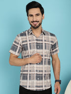 Indian Needle Men's Checked Casual Shirt - Grey | Grocsy