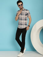 Indian Needle Men's Checked Casual Shirt - Grey | Grocsy