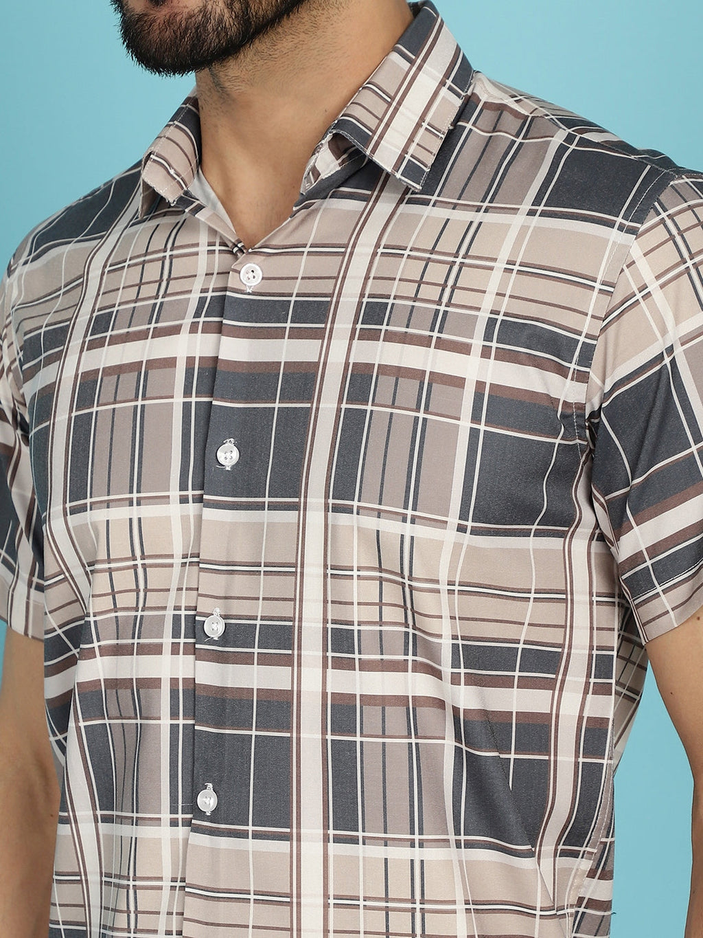 Indian Needle Men's Checked Casual Shirt - Grey | Grocsy
