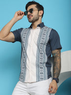 Indian Needle Men's Printed Half Sleeve Lycra Shirt - Charcoal | Grocsy