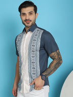 Indian Needle Men's Printed Half Sleeve Lycra Shirt - Charcoal | Grocsy