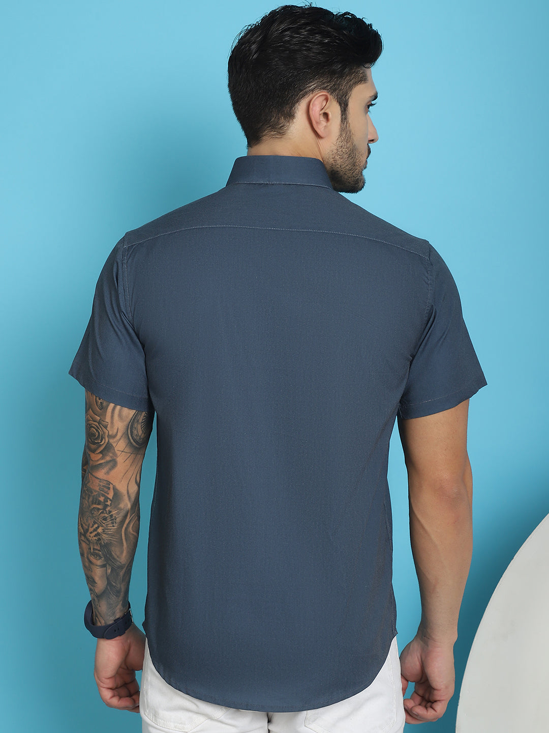 Indian Needle Men's Printed Half Sleeve Lycra Shirt - Charcoal | Grocsy