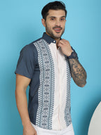 Indian Needle Men's Printed Half Sleeve Lycra Shirt - Charcoal | Grocsy