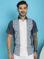 Indian Needle Men's Printed Half Sleeve Lycra Shirt - Charcoal | Grocsy